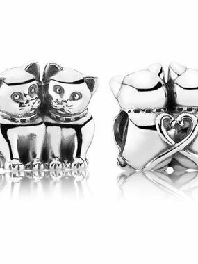 Authentic Pandora Sterling Silver Cat Couple Charm - Silver Cat Bead- Pre-loved